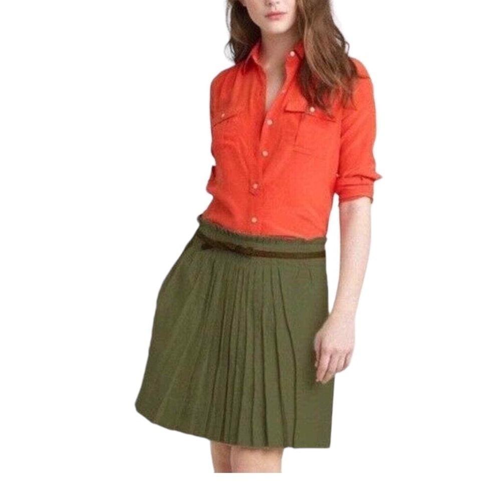 J. Crew Olive Green Pleated Linen Skirt. Size 4.
